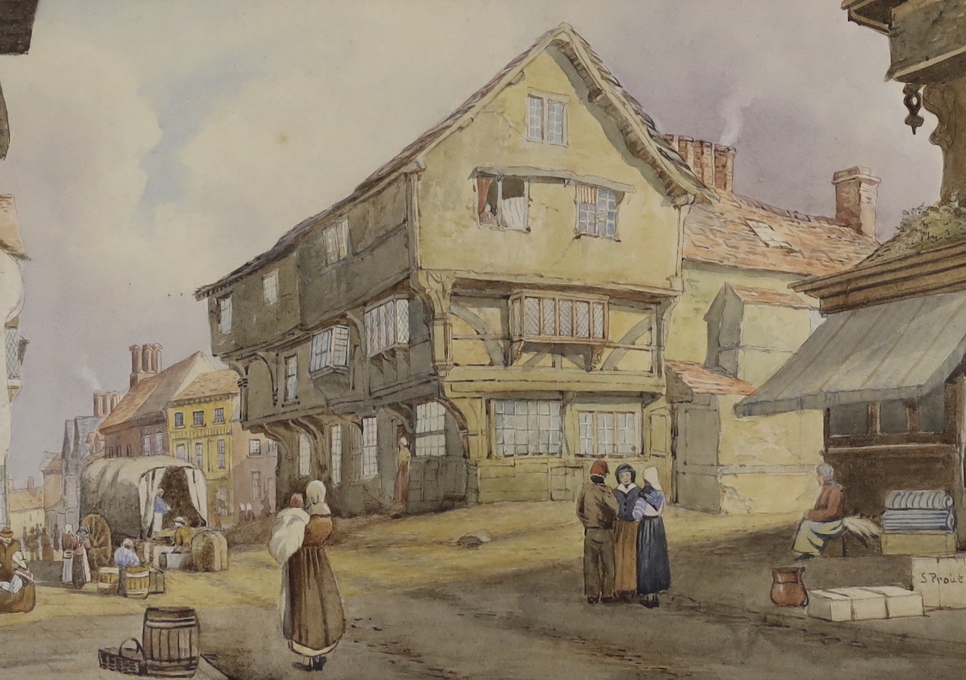 Circle of Samuel Prout, watercolour, Street scene, bears signature, 24 x 35cm